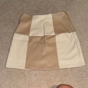 Elegant Tan and Cream leather material Women's Skirt